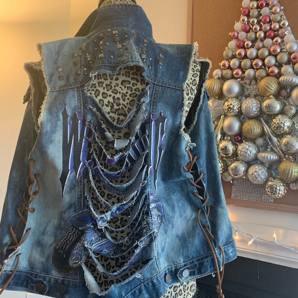 Custom one of one Bleached Denim Rocker Vest